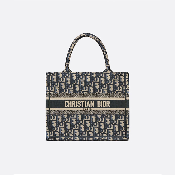 dior book tote small blue oblique jacquard canvas top handle daily shopping hand tote bag